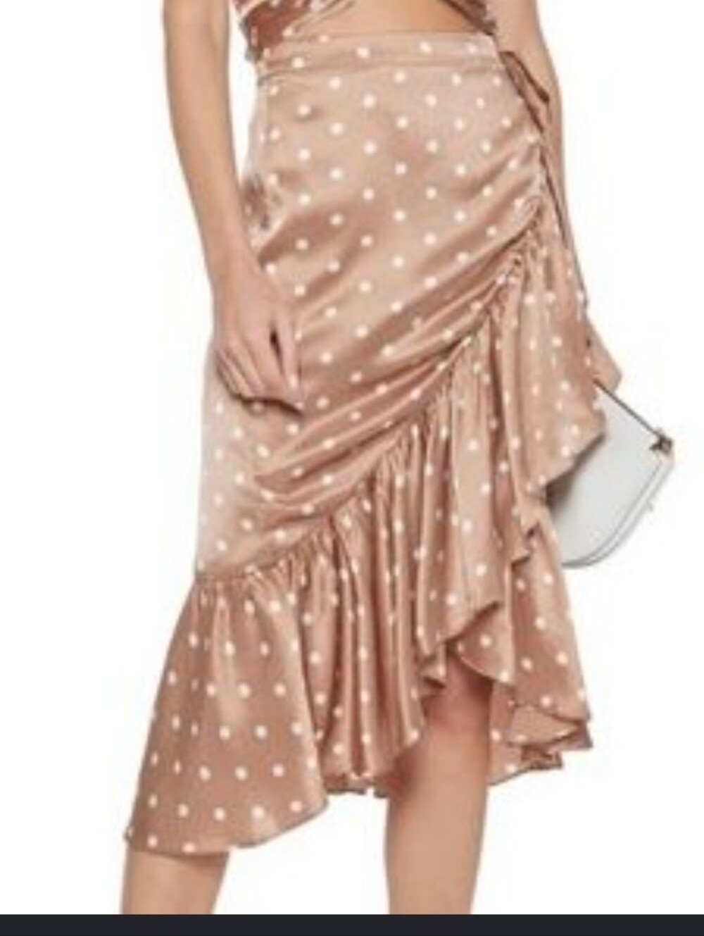 Cami NYC Polka Dot Ruffle Midi Wrap Skirt - Light Brown 100% Silk Xs